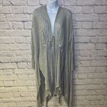 Free People  Long Duster Cardigan Hoodie Sweater Grey Lagenlook Tie Front Photo 3