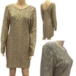 Rhapsody  Y2K Bodycon Gold Metallic Long Sleeve Textured Dress Womens Large Photo 1