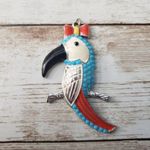 Vintage Pendant Large Blue Parrot with Bow (No Chain Included) Photo 0