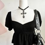 Urban Outfitters Black Smocked Babydoll Top, Gothic Soft Grunge Indie Sleaze Witchy Small‎ Photo 1