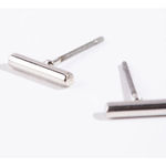 Boutique Fine 925 Sterling Silver Rhodium‎ Bar Staple Stud Earrings Photo 5