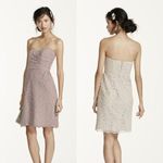 David's Bridal David’s Bridal Short Strapless All Over Lace Dress Tan Sweetheart Neck Mini 18 Photo 0