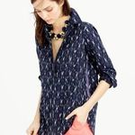 J.Crew ⭐️ Metallic-striped Navy Ikat Popover Shirt Photo 0