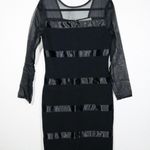 Adrienne Vittadini Black Illusion Sheer Sleeve Wool Blend Dress 10 Photo 0