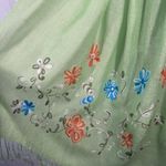 Green Floral Embroidered Scarf EUC Photo 3