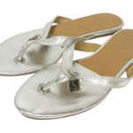 L.A.M.B. Gwen Stefani Flat Thong Sandals Metallic Silver Leather Size 8.5 Charm Photo 0