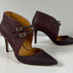 Nine West Tamber Purple Eggplant Snakeskin Embossed Leather Suede Heels 6 Photo 0