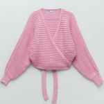 ZARA  Knit Ribbed V-Neck Wrap Long Sleeve Sweater Cardigan Pink Size S NEW Photo 4