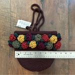 Anthropologie brown crochet wool bag with crochet flowers, NWT Photo 9