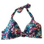 Island Escape Sunshine Halter Bikini Top Molded Cups Floral Black Blue Pink 10 Photo 2
