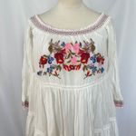 Free People  Sunbeam Mini Dress Ivory Embroidered Off Shoulder Bohemian‎ Small Photo 3