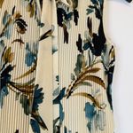 DKNY  Sleeveless Pleated Floral Watercolor Blouse - Cream and Teal Photo 1
