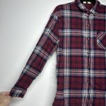 Love Note Women's Plaid Flannel Bodysuit Shirt Size Medium Red Blue Long Sleeve Photo 1
