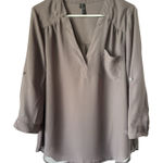 Maurice's Taupe V Neck Roll Tab Sleeve Pocket Blouse Women's XL Photo 0