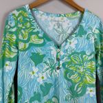 Lilly Pulitzer Palmetto Henley Dress Womens XS Blue Green Floral Resort Tropical Photo 2