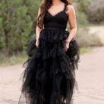 Betsy and Adam Tiered Ruffle Tulle Gown in Black Size US 4 Photo 10