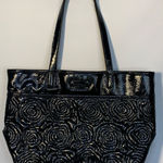 Nine & Co. Embossed Roses Dual Handle Strap Shoulder Bag Black Photo 0