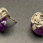 Sterling Silver Amethyst Indian Bali Style Stud Earrings Photo 1
