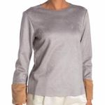 Catherine Malandrino Soft Faux Suede Leather Faux Fur Cuff Long Sleeve Top Grey Photo 0