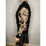 Ronny Kobo Tilda Fringe Sweater size S Black, Tan, Purple Black Photo 6