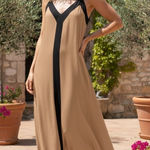 PRETTYGARDEN Elegant Flowy Tan and Black Maxi Dress Photo 0