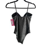 Betsey Johnson  Size Small One Piece Swimsuit Metallic Grey Front Knot Sparkles Photo 1
