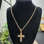 Beautiful Gold Cross Pendant with 22" Gold Cuban Link Chain Set Photo 0