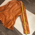 Pressed Brown Zip Up Peplum PU Jacket Swing Coat XL Boho Indie Rocker Glam Retro Photo 8