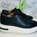 Linea Paolo Platform Wedge Sneaker Shoe with Laces; Black Leather; Size 9.5 Photo 0