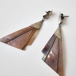 Maximalist Silver Mother of Pearl Rope Sailboat Vintage Statement earrings Purple Photo 3