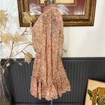 Fate Paisley Print Boho Tiered Ruffle Mock Neck Mini Dress Sz Small 🧡🍄 Brown Photo 3