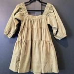 Wisteria Lane cotton Tiered Square Neck Gathered Sleeve Mini baby doll Dress S Green Photo 0