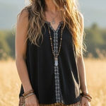 Kuhl  Shay Tank Top Womens Black Sleeveless Embroidered Size S Boho Hippie Photo 0