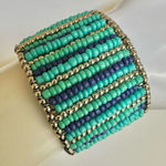 Blue beaded tassel open cuff bracelet Photo 0