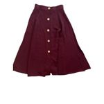 ZARA Uterqüe Burgundy A-Line Midi Skirt Gold Buttons High Waist Sz M 28 Vintage Style Photo 3