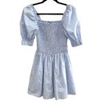 AQUA  S blue white pinstripe shirred smocked puff sleeve mini dress babydoll Photo 2