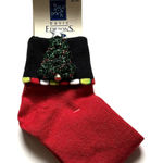 Basic Editions Holiday Christmas Tree Socks Red Sparkle Glitter 3D Tinsel NWT 9 Photo 0