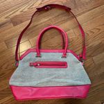 London Fog hot pink and grey leather and canvas Satchel Purse Bag Photo 5
