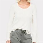Chaser Shirt Women Size L Ivory Waffle Knit Thermal Button Cuff Tunic Scoop Neck Photo 1