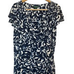 Ralph Lauren Lauren  Navy Blue White Sheath Dress Empire Waist V-Neck 16W Floral Photo 1