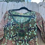One World ‎ Women’s Petite Small Fairy Boho Printed 3/4 Sleeve Peasant Blouse Photo 2