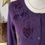 Banana Republic  VTG Y2K plum, merino wool button rosette sweater cardigan M Photo 2