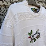 Cabela's Vintage 's Birds on a Branch Blue Jays Holly Knit Cottagecore Sweater LG Photo 2