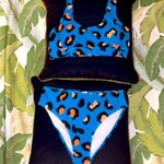 NWT | PINE Blue Leopard Split Back High Waist Bikini | Size Medium Photo 1