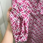 Coral Bay Hot Pink & White Mod Pattern Button Up Blouse Top Small Relaxed EUC Photo 2