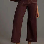 Anthropologie  Maeve The Colette Contrast Stitch Cropped Wide-Leg Pant Brown 25 Photo 0