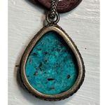 BARSE Vtg 925  Genuine Teardrop Turquoise Pendent Brown Leather Boho Necklace Photo 12