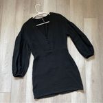 ZARA  Voluminous Cotton Gauze V Neck Puff Sleeve Mini Dress Black (Medium) party Photo 0