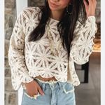 Rebellion NEW  Cream Cotton Crochet Long Sleeve Sweater M Photo 0