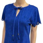 Ethereal  Royal Blue Sueded Laser Cut Tassel Neckline Mini Dress Womens Medium Photo 3